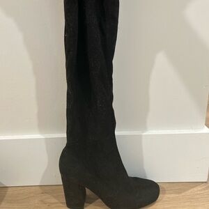 Zara Black Knee-High Block Heel Boots